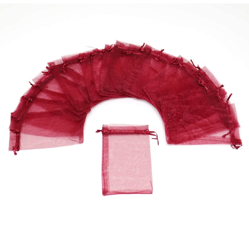 Bezall 100pcs Small Organza Bags 3x4 inch, Burgundy Drawstring Wedding Party Favor Bags Mesh Jewelry Gift Pouches Christmas Candy Bags - Image 2